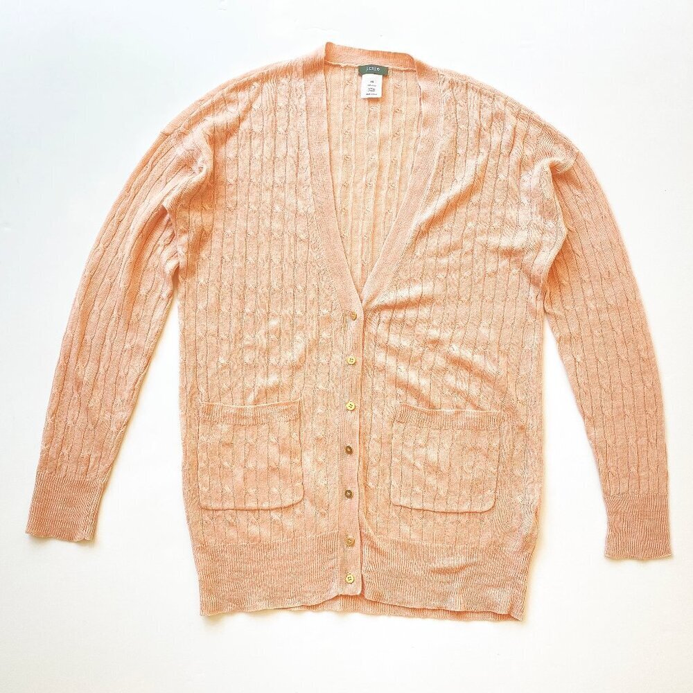 J.Crew Womens Linen Lightweight Cable Knit Cardigan Sweater Size XS